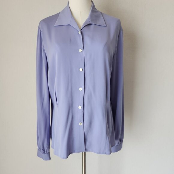 Vintage Talbots Stretch Silk Chiffon Button-Up Shirt Long Sleeve Purple - Picture 1 of 11